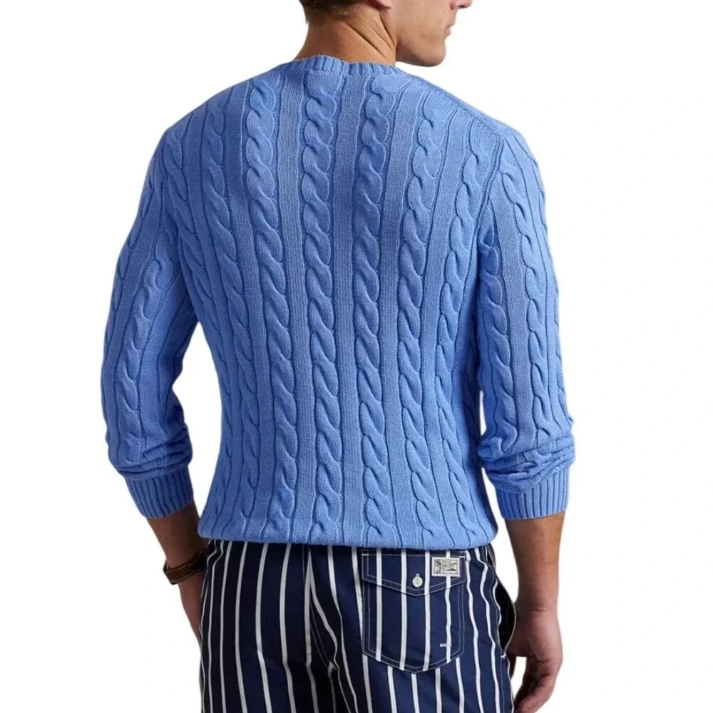 Polo Ralph Lauren Cable Knit Sweater Blue Men's XXL Embroidered‎ Logo NWT